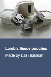 Sheepskin pouches made by Ella Huisman